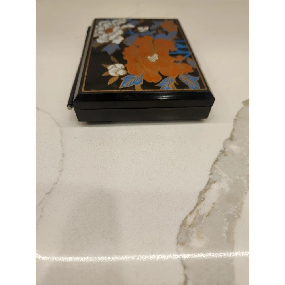 Vintage Hard Plastic Brown Travel Tissue‎ Box Mirrored Multi Floral Oriental